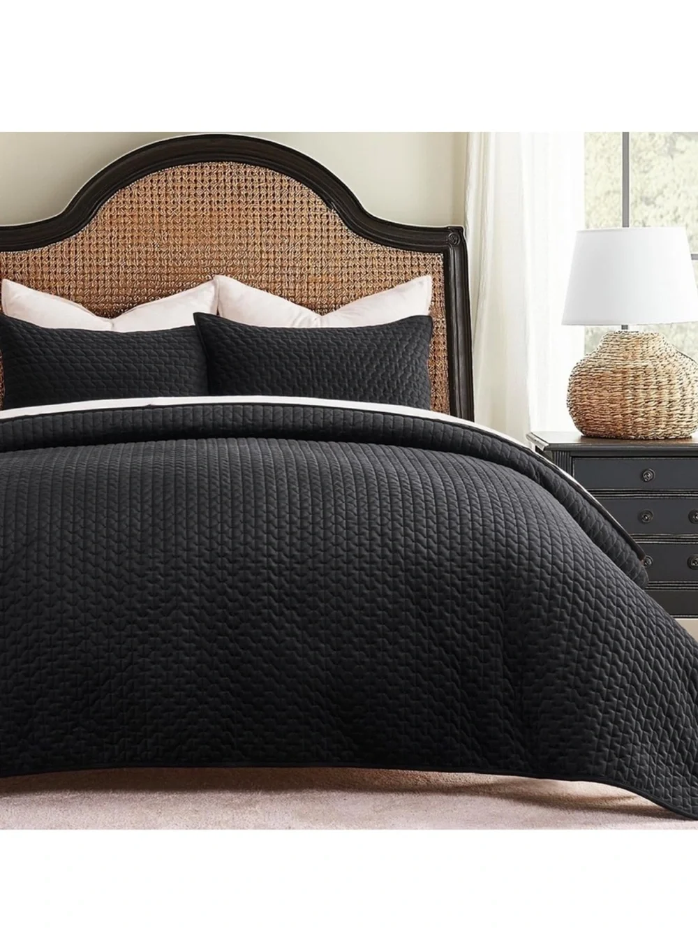 🆕 PB Style Black Velvet Coverlet Sateen KING Bedding Set Diamond Stitch NEW GOTH